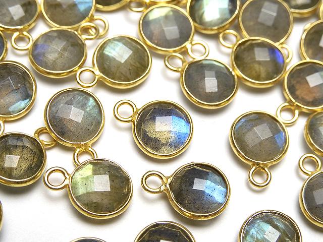 [Video] High Quality Labradorite AAA- Bezel Setting Faceted Coin 9x9mm [One Side ] 18KGP 3pcs $9.79!
