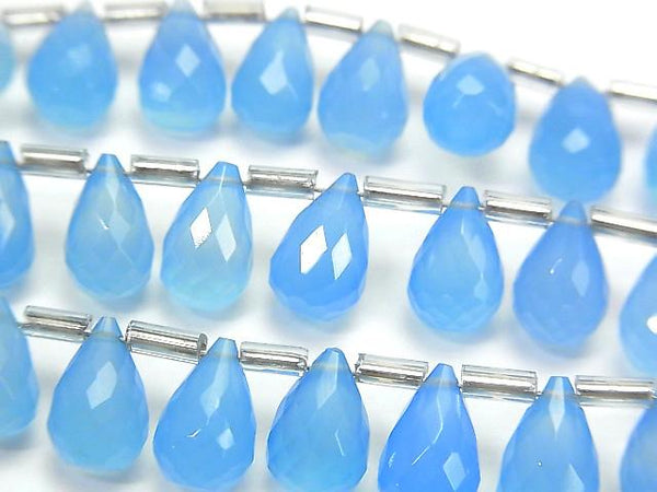 [Video] High Quality Blue Chalcedony AAA Drop Faceted Briolette 9 x 6 x 6 mm half or 1 strand beads (aprx.7 inch / 18 cm)