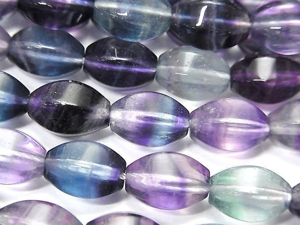 [Video] Mongolia Multicolor Fluorite AAA 6Faceted Faceted Rice 12x8x8mm half or 1strand beads (aprx.15inch / 37cm)