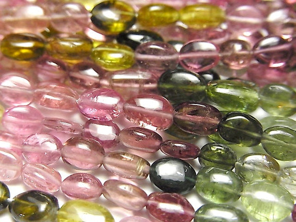 [Video] High Quality Multicolor Tourmaline AAA Oval half or 1strand beads (aprx.14inch / 34 cm)