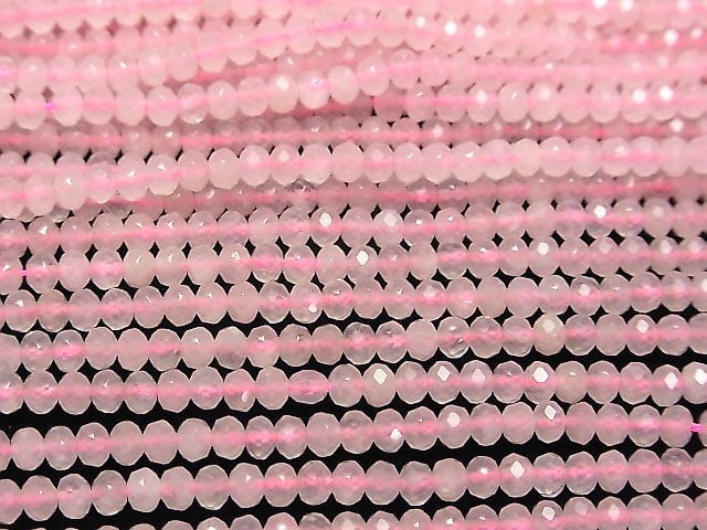 [Video] High Quality! Rose Quartz AA++ Faceted Button Roundel 4x4x3mm 1strand beads (aprx.15inch/38cm)