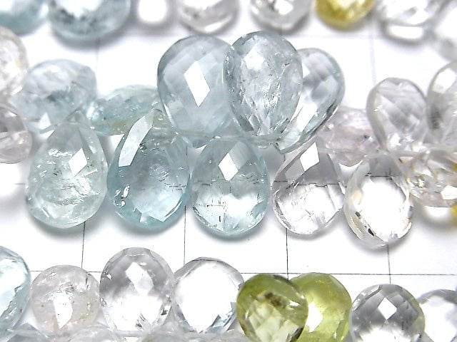 [Video] High Quality Beryl Mix AA ++ Pear shape Faceted Briolette Size Gradation half or 1strand beads (aprx.7inch / 18 cm)