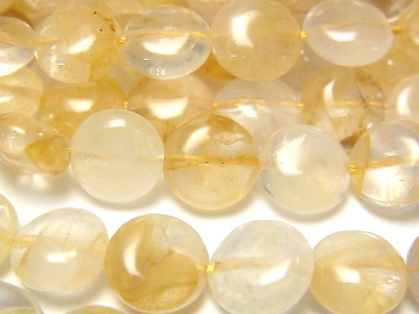 [Video] Yellow Hematite Quartz Coin 10x10x5mm 1strand beads (aprx.15inch / 37cm)