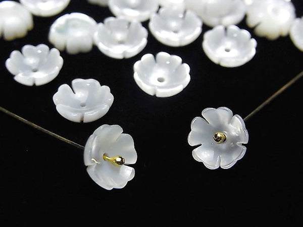 [Video] High quality White Shell (Silver-lip Oyster) AAA Stereoscopic Flower [6 mm] [8 mm] [10 mm] Center hole 4 pcs $3.19