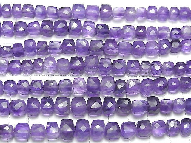 [Video] High Quality light color Amethyst AA ++ Cube Shape half or 1strand beads (aprx.7inch / 18 cm)