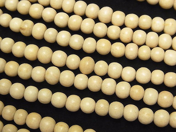 White Wood Semi Round 5mm 1strand beads (aprx.15inch / 38cm)