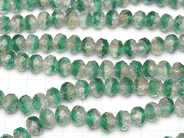 [Video] Lampwork Beads Faceted Button Roundel 10x10x7mm [Green] half or 1strand beads (aprx.14inch / 34cm)