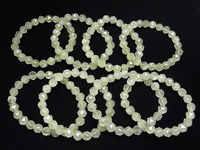 [Video] High Quality! Prehnite AAA-Star Faceted Round 8mm 1strand (Bracelet)