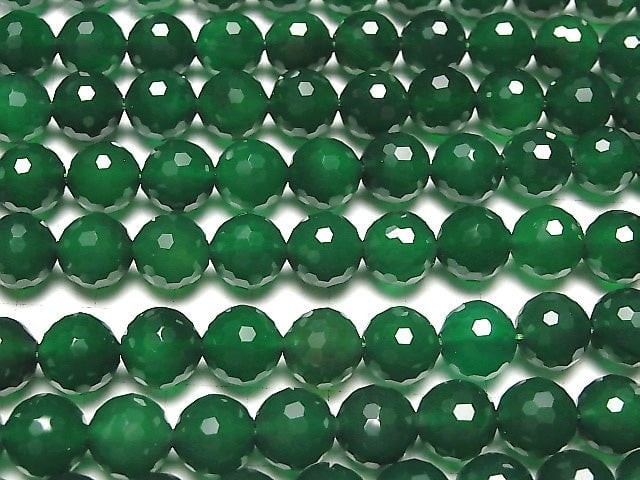 [Video] High Quality! Green Onyx AAA 128Faceted Round 10mm 1strand beads (aprx.15inch/37cm)