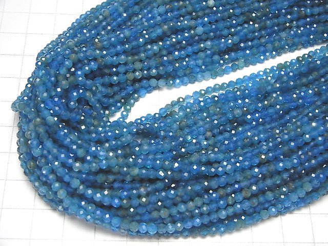 [Video] High Quality! Blue Apatite AA++ Faceted Round 3mm 1strand beads (aprx.15inch / 37cm)
