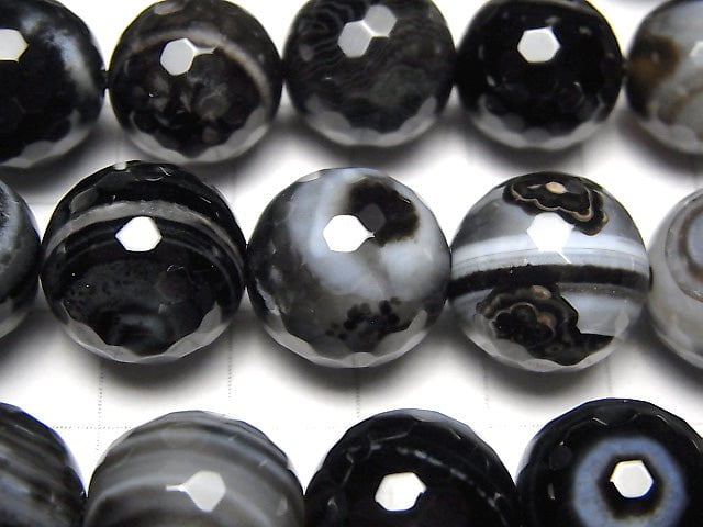 [Video] Tibetan Agate 128 Faceted Round 15 mm half or 1 strand beads (aprx. 14 inch / 35 cm)