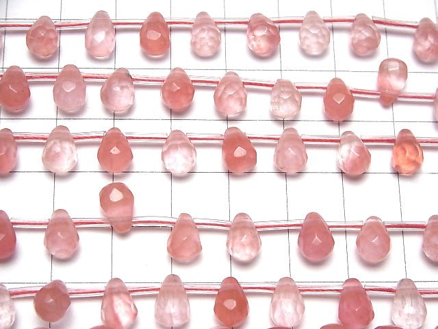 [Video] Cherry Quartz Glass  Faceted Drop 9x6x6 1strand beads (aprx.15inch/38cm)