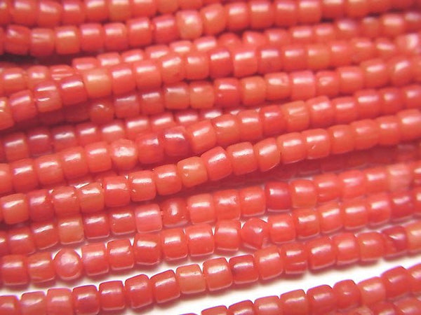 [Video] Red  Coral (Dyed) Roundel (Tube) 2mm 1strand beads (aprx.15inch / 38cm)