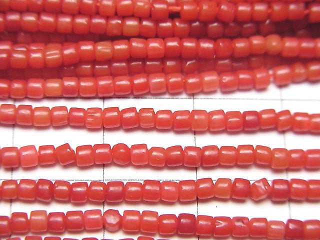 [Video] Red  Coral (Dyed) Roundel (Tube) 2mm 1strand beads (aprx.15inch / 38cm)