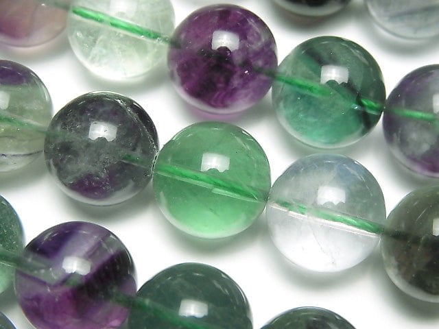 [Video] Multicolor Fluorite AA + Round 14 mm (-13 mm) half or 1 strand beads (aprx.15 inch / 36 cm)