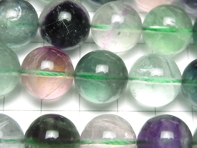 [Video] Multicolor Fluorite AA + Round 14 mm (-13 mm) half or 1 strand beads (aprx.15 inch / 36 cm)