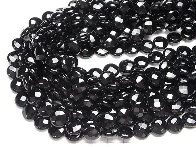 Onyx  Faceted Coin 12x12x5mm half or 1strand beads (aprx.15inch/36cm)