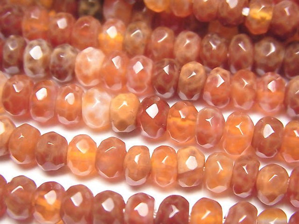 [Video] Fire Agate Faceted Button Roundel 6 x 6 x 4 mm half or 1 strand (apr x 15 inch / 38 cm)