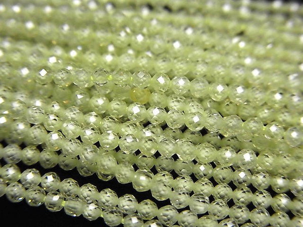 [Video] High Quality! Cubic Zirconia AAA Faceted Round 2 mm [Lime Green] 1strand beads (aprx.15 inch / 38 cm)