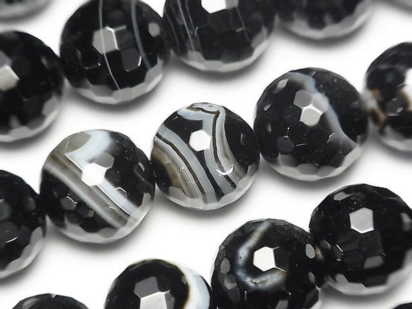 Stripe Onyx 128 Faceted Round 14 mm half or 1 strand beads (aprx. 14 inch / 35 cm)
