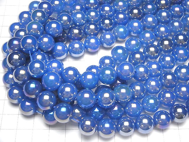 [Video] Flash, Blue Color Chalcedony Round 12mm half or 1strand beads (aprx.14inch / 35cm)