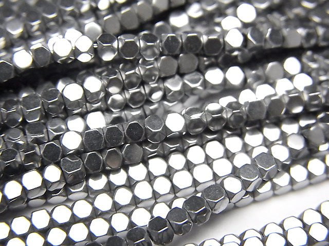 [Video] Hematite Cube Shape 2 x 2 mm x 2 mm Silver coating 1 strand beads (aprx.15 inch / 38 cm)
