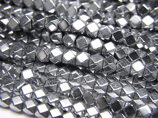[Video] Hematite Small Size Cube Shape 3 x 3 mm x 3 mm Silver Coating 1 strand beads (aprx.15 inch / 38 cm)