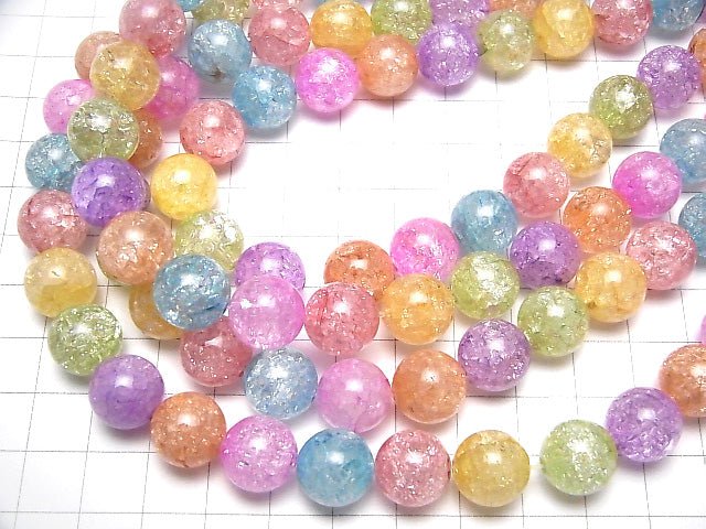 [Video] 7 color multi color Cracked Crystal Round 12 mm half or 1 strand beads (aprx.15 inch / 37 cm)