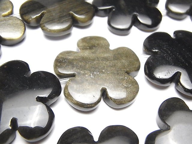 [Video] Golden Sheen Obsidian AAA Flower 30 x 30 mm half or 1 strand beads (aprx. 13 inch / 32 cm)