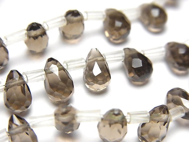 [Video] Smoky Quartz AAA Drop  Faceted Briolette 8x5x5mm half or 1strand beads (aprx.15inch/36cm)