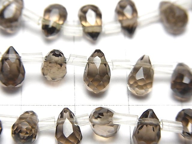 [Video] Smoky Quartz AAA Drop  Faceted Briolette 8x5x5mm half or 1strand beads (aprx.15inch/36cm)