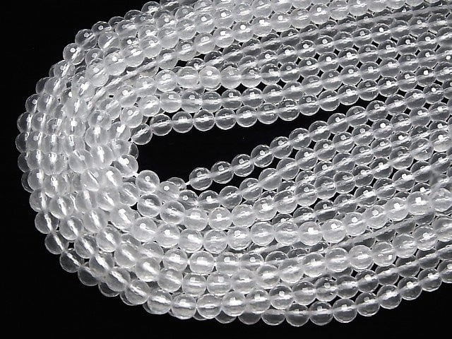 [Video] Milky Quartz AAA 128Faceted Round 6mm half or 1strand beads (aprx.15inch/38cm)