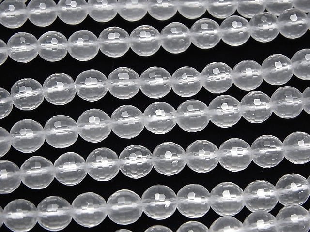 [Video] Milky Quartz AAA 128Faceted Round 8mm half or 1strand beads (aprx.15inch/38cm)