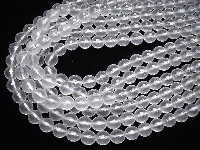 [Video] Milky Quartz AAA 128Faceted Round 8mm half or 1strand beads (aprx.15inch/38cm)