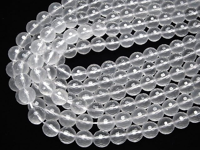 [Video] Milky Quartz AAA 128Faceted Round 10mm half or 1strand beads (aprx.15inch/38cm)