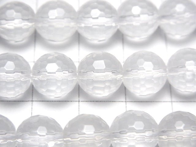 [Video] Milky Quartz AAA 128Faceted Round 10mm half or 1strand beads (aprx.15inch/38cm)