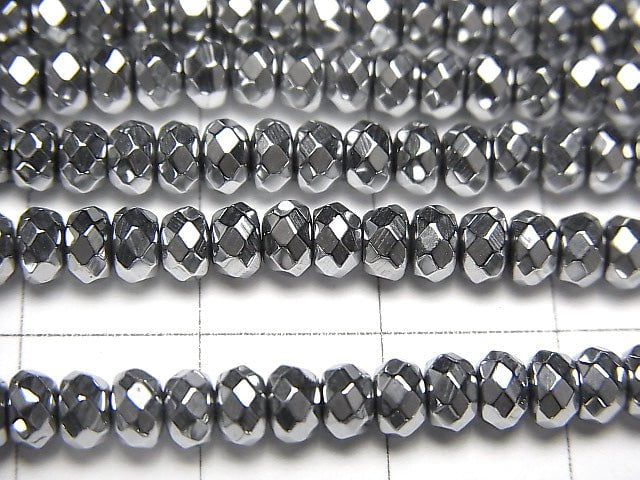 [Video] Hematite Faceted Button Roundel 4 x 4 mm x 3 mm Silver Coating 1 strand beads (aprx.15 inch / 36 cm)