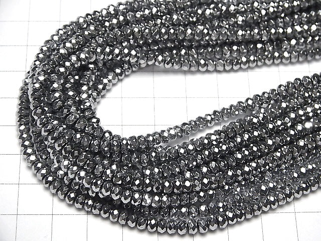 [Video] Hematite Faceted Button Roundel 4 x 4 mm x 3 mm Silver Coating 1 strand beads (aprx.15 inch / 36 cm)