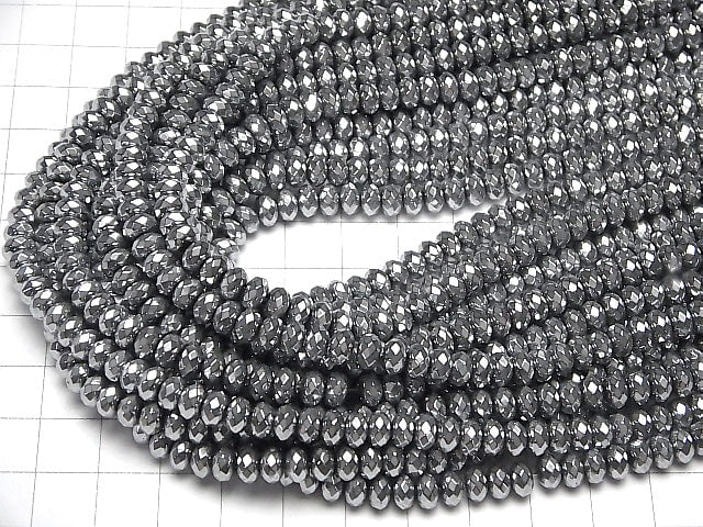 [Video] Hematite Faceted Button Roundel 6x6x4mm Silver coating 1strand beads (aprx.15inch/38cm)