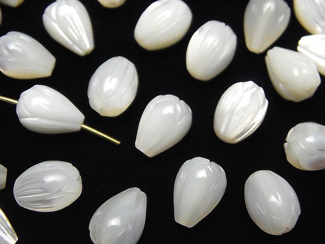 [Video] High Quality White Shell (Silver-lip Oyster) AAA Flower Bud 11x8x8mm [Drilled Hole] 3pcs