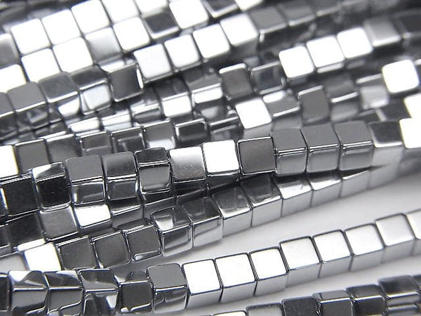 [Video] Hematite Cube 3x3mm x 3mm Silver coating 1strand beads (aprx.15inch / 38cm)