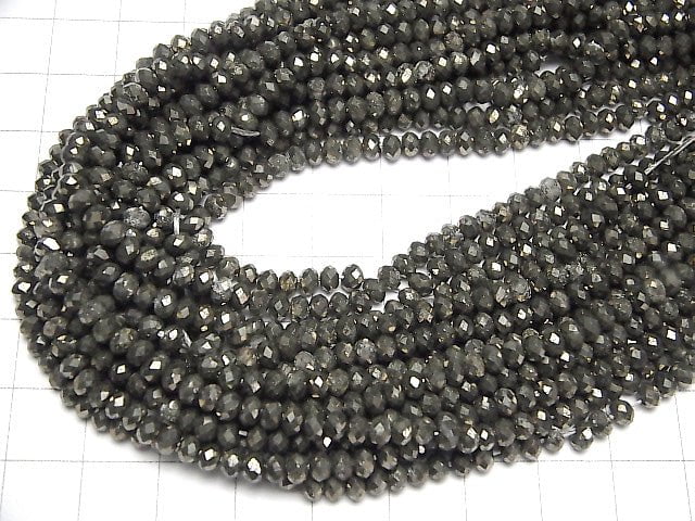 High Quality!  1strand $9.79!  Pyrite AAA Faceted Button Roundel 4x4x2.5mm 1strand beads (aprx.15inch/38cm)