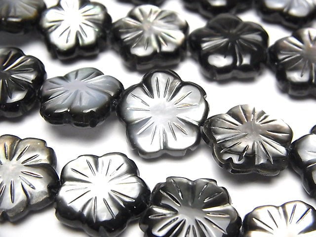[Video]High quality Black Shell AAA Flower 15 x 15 x 5 mm 1/4 or 1strand beads (aprx.15 inch / 38 cm)
