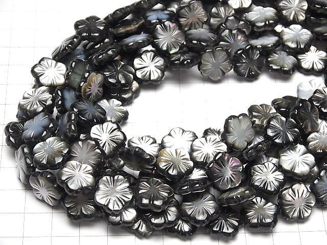 [Video]High quality Black Shell AAA Flower 15 x 15 x 5 mm 1/4 or 1strand beads (aprx.15 inch / 38 cm)