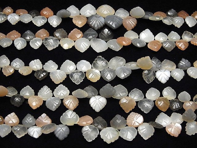 [Video] High Quality Multicolor Moonstone AAA - Chestnut (Leaf Carving) Faceted Briolette half or 1strand beads (aprx.7inch / 18 cm)