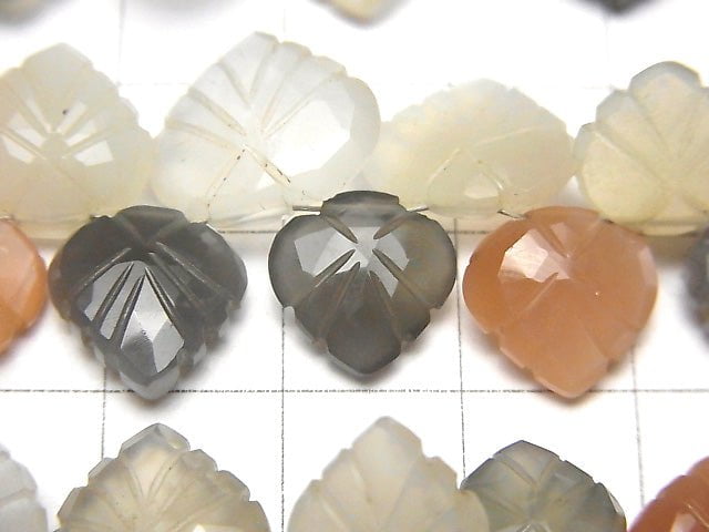 [Video] High Quality Multicolor Moonstone AAA - Chestnut (Leaf Carving) Faceted Briolette half or 1strand beads (aprx.7inch / 18 cm)