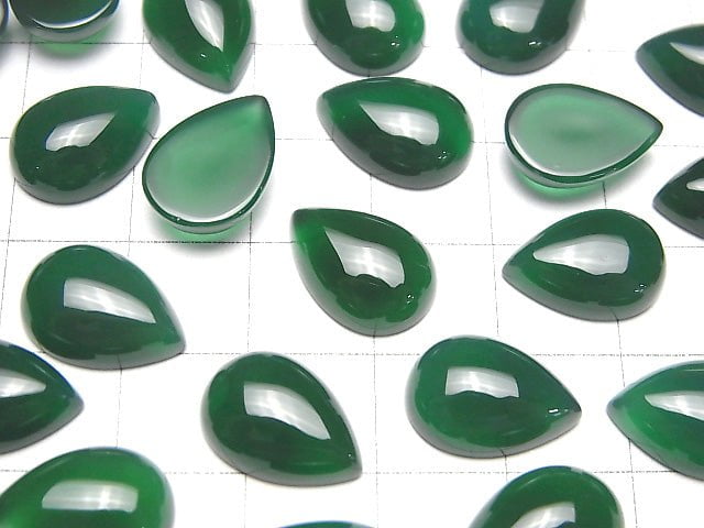 Green Onyx AAA Pear shape Cabochon 14x10mm 2pcs