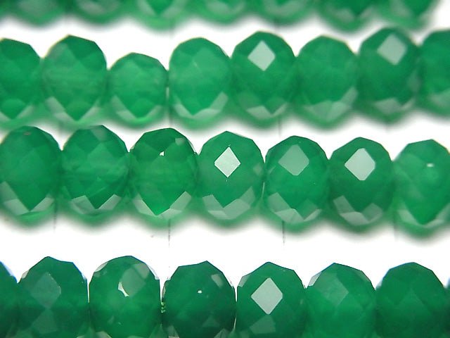 [Video] High Quality! Green Onyx AAA Faceted Button Roundel 8x8x6mm half or 1strand beads (aprx.15inch / 37cm)