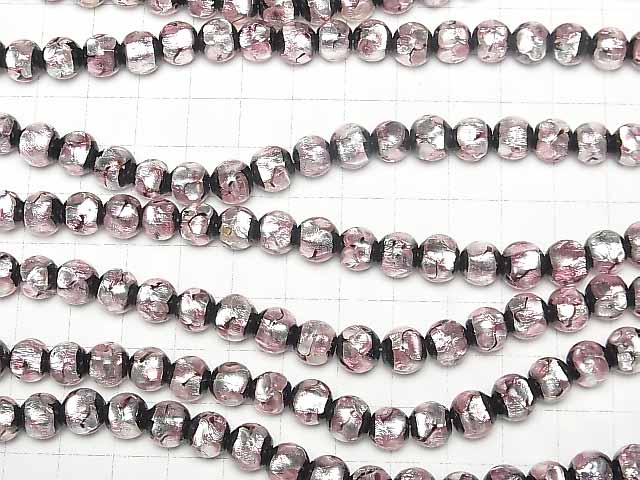 [Video] Lampwork Beads Round 8mm [Pink x Silver x Black] 1/4 or 1strand beads (aprx.15inch/36cm)