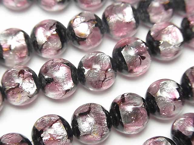 [Video] Lampwork Beads Round 10mm [Pink x Silver x Black] 1/4 or 1strand beads (aprx.15inch/36cm)